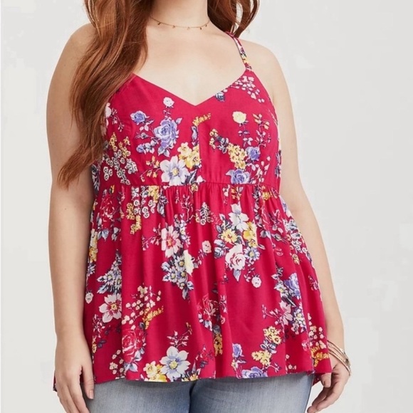 TORRID Women’s Tank Floral Challis Babydoll Cami Pink Size 00 or M/L NWT - Picture 1 of 6